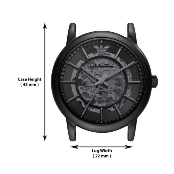 Emporio Armani Meccanico Skeleton Black Dial Black Steel Strap Watch For Men - AR60045 - Image 4